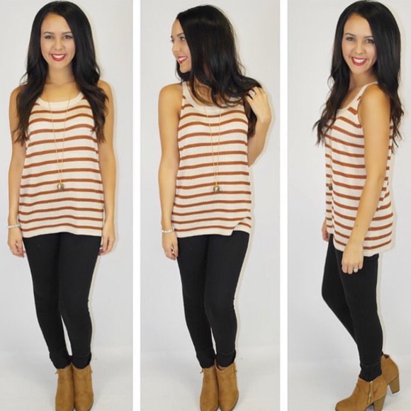 lumière striped crochet sweater tank. Pumpkin color and tan size small. - Picture 1 of 5